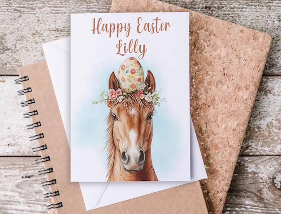 Happy Easter Horse Card, Watercolor Horse, Country Easter Card, Horse Greetings, Personalized Easter Card, Granddaughter, GC30