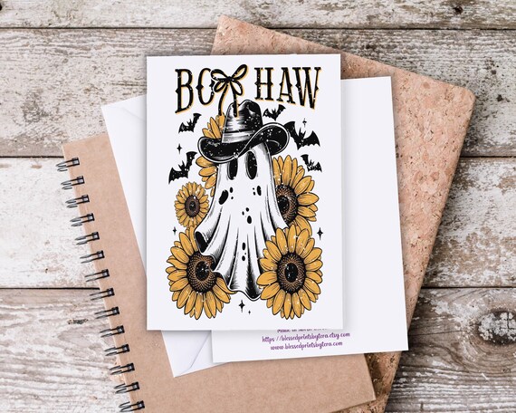 Western Ghost Notecard Set, Cowgirl Halloween Cards, Boo Haw Cards, Fall Notecards, Blank Notecards, All Occasion, Cowboy Ghost, HN18