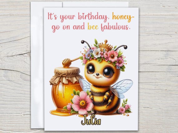 Personalized Bee Birthday Card, Happy Bday Card, Punny Happy Bday Card, Fun Birthday Card, Bee Lovers Card, Fun Bday Card, BC80