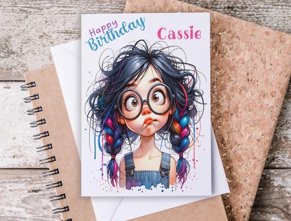 Personalized Birthday Card, Funny Birthday Card, Cute Quirky Girl Card, Granddaughter Greeting Card, Teenager Card, Bday Card, BC46