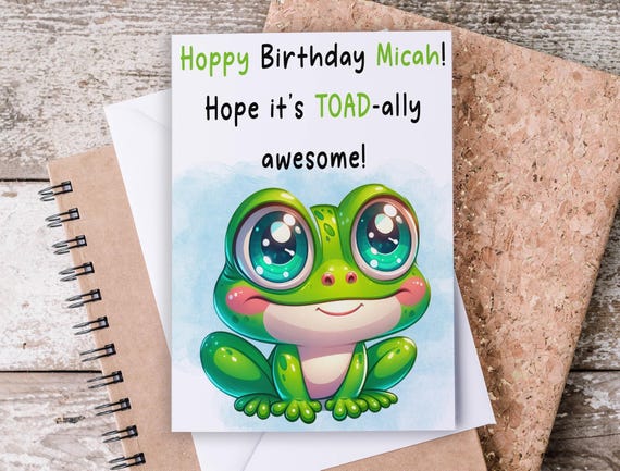 Happy Birthday Frog Card, Personalized Cute Card, Frog Greeting Card, Son Birthday Card, Grandson Birthday, Children's Birthday Card, GC22