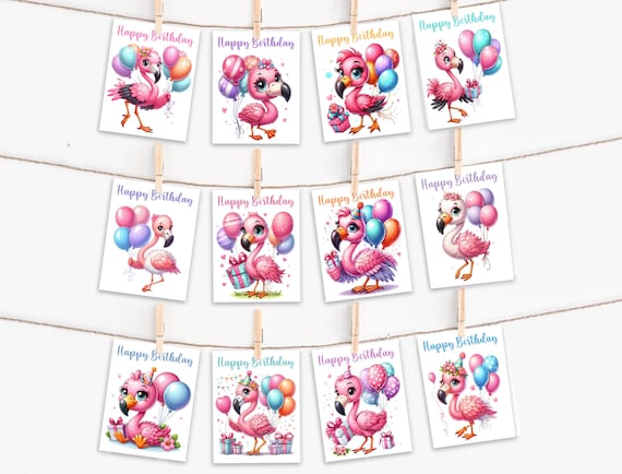 Flamingo Birthday Card Set, Assorted Cards, Greeting Cards, Happy Birthday Cards, Notecard Set, Card Assortment, Assorted Card Pack, CS27