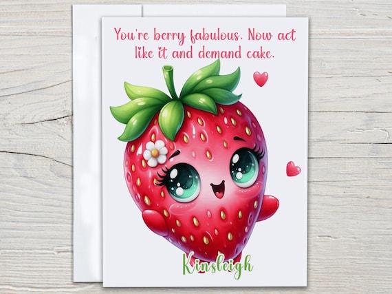 Personalized Happy Bday Card with Strawberry, Cute Birthday Card, Funny Bday Card, Strawberry Bday Card, Bday Card for Her, Happy Bday, BC77
