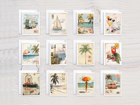 Vintage Beach Assorted Cards , Card Assortment, Variety Pack, Bulk Cards, All Occasion Cards, Birthday Card Pack, Bestie, CS108