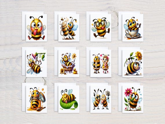 Kawaii Bumblebees Notecards Assorted, Card Assortment Variety, Birthday Card Pack, Blank Notecard, Cute Stationary, Everyday Card, CS195