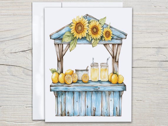 Sunflower Card Assortment, Watercolor Lemonade Stand Note Cards, Thank You Card Pack, Birthday Card Pack, All Occasion Cards, Everyday,EC133