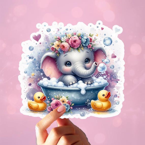 Kawaii Elephant Vinyl Sticker, Water-Resistant Sticker, Computer Sticker, Phone Case Sticker, , Stationary Stickers, Suitcase Sticker