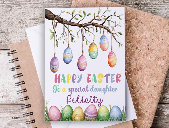 Easter Watercolor Egg Card, Happy Easter Card for Daughter, Personalized Easter Greeting Card,  Cute Easter Greetings for kids, GC24