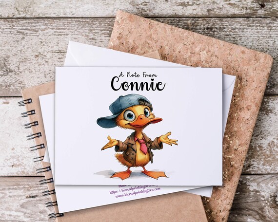 Cute Duck Personalized Notecards, Monogrammed Notecard Set, Custom Stationary, Watercolor Duck, Name Notecards, Blank Cards, Note Card Set,