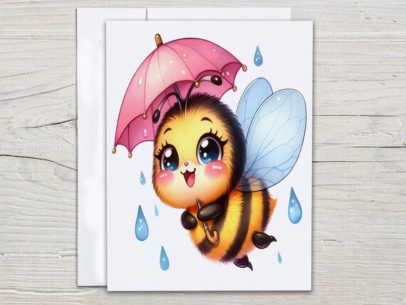 Kawaii Bee Card Set, Everyday Cards, Miss You Card, Snail Mail, Just Because Card, Blank Notecards, Cute Stationary, Aesthetic Card, EC66
