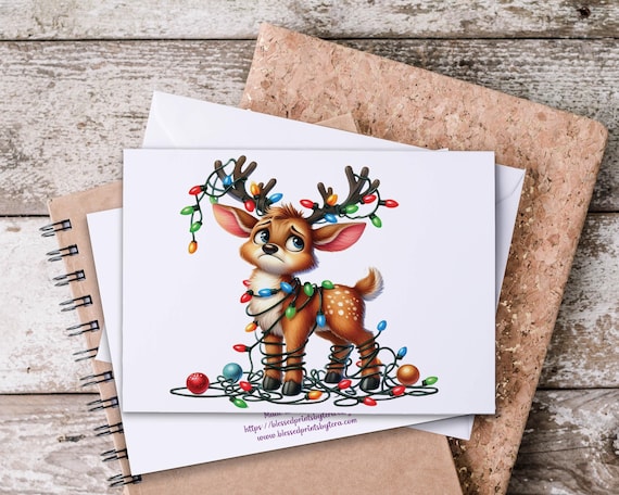 Reindeer Notecard Set, Cute Christmas Reindeer, Holiday Thank You, Winter Greeting Card, Snail Mail, Christmas Stationary, Blank cards, CH12