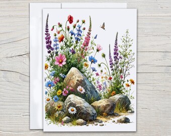 Watercolor Wildflower Notecard Set, Blank Notecards with Envelopes, Everyday Card, Garden Rocks, Greeting Card Set, Greeting Card Set, EC25