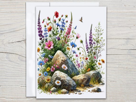 Watercolor Wildflower Notecard Set, Blank Notecards with Envelopes, Everyday Card, Garden Rocks, Greeting Card Set, Greeting Card Set, EC25