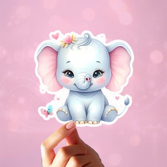 Kawaii Baby Elephant Vinyl Sticker, Matte Vinyl Elephant, Computer Sticker, Aesthetic Sticker, Phone Case Sticker, Stationary Sticker, VN47