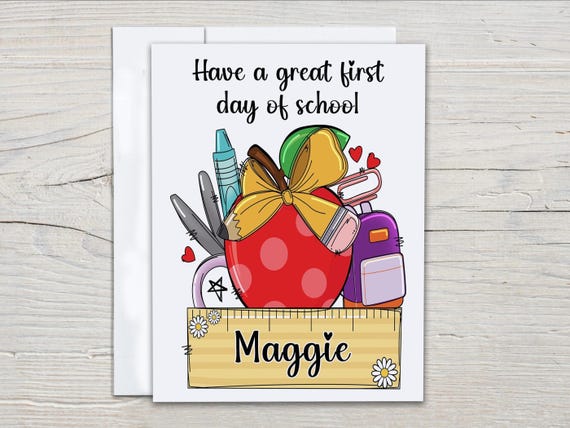 Welcome Back School First Day Card, Personalized School Supplies Card, Good Luck, Happy First Day, Card for Student, Starting School, GL18