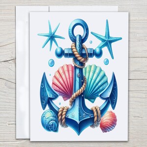 Nautical Note Cards Set, Cute Anchor Cards, Seashell Cards, Sailor Gift, Beach Greeting Card, Blank Notecard, Everyday Card, Get Well, EC109