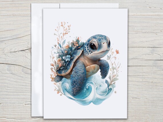 Watercolor Turtle Notecard Set, Cute Stationery, Everyday Card, Thank You Card, All Occasion Notecards, Snail Mail, Miss You, Bday, EC249