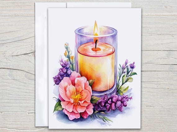 Watercolor Candle Notecards, Just Because Card, Miss You Card, Everyday Card, Aesthetic Stationary, Snail Mail, Pretty Stationary, EC311
