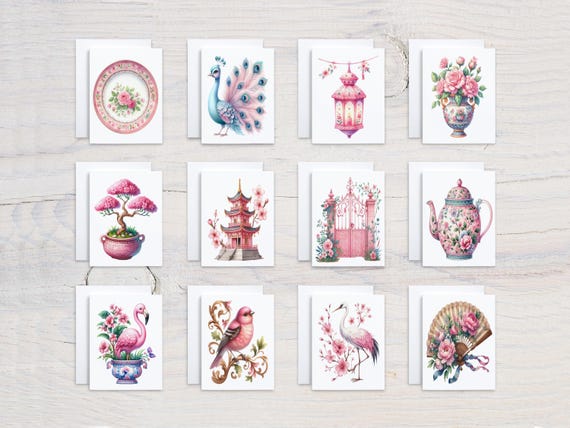 Assorted Pink Floral Notecards, Watercolor Variety Pack, All Occasion Cards, Bulk Cards, Blank Notecards, Just Because, Birthday Pack, CS237