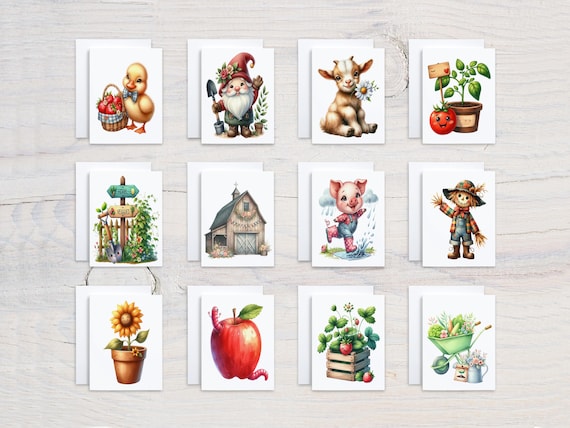 Cute Farm Notecards Variety Pack, Assorted Cards, All Occasion Cards, General Cards, Birthday Card Pack, Sympathy Card, Snail Mail, CS329