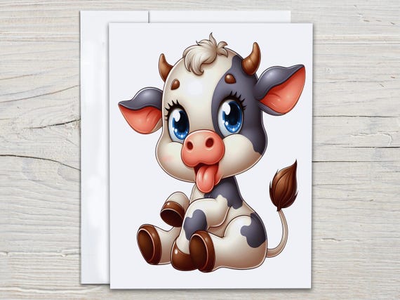 Cute Cow Notecard Set, Everyday Card, Miss You Card, Blank Notecard, Kawaii Stationary, Barnyard Animals, Cow Birthday Card, Cow Card, EC342