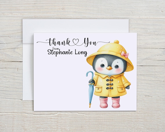 Custom Penguin Notecards, Watercolor Penguin, Thank You Card Pack, Penguin Card, Blank Notecards, All Occasion Cards, Cute Stationery, PN15