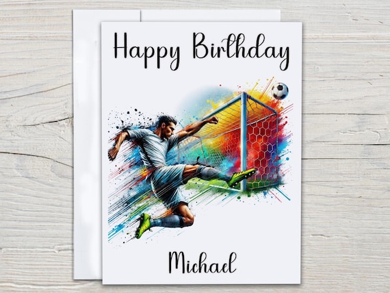Personalized Soccer Birthday Card, Watercolor Soccer Card, Soccer Theme Party, Soccer Ball Gift, Football Athlete, Grandson Birthday, BC224