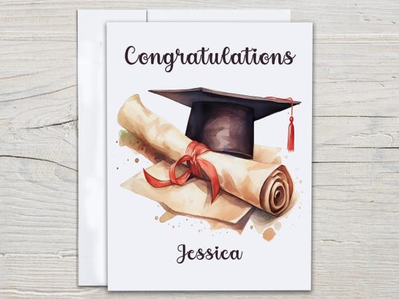 Personalized Graduation Card, Graduate Card, Congrats Grad, Diplomas & Caps, High School Grad Gift, Cap and Gown, Graduation Hat, GR8