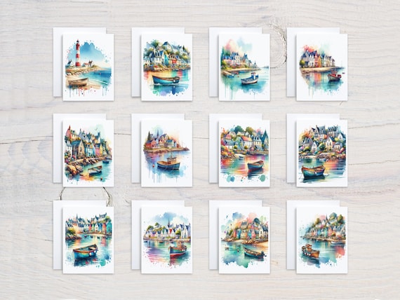 Watercolor Lake Notecards Set, Assorted Cards, All Occasion Cards, Variety Pack, Blank Notecards, Everyday Card, Summer Landscape, CS275
