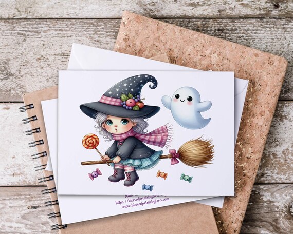 Witch and Ghost Halloween Notecard Set: Spooky Snail Mail