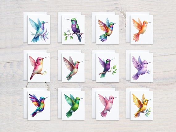 Hummingbird Card Assortment, All Occasion Cards, Bird Birthday Card, Greeting Cards Pack, Cute Stationary Set, Blank Notecard, CS198