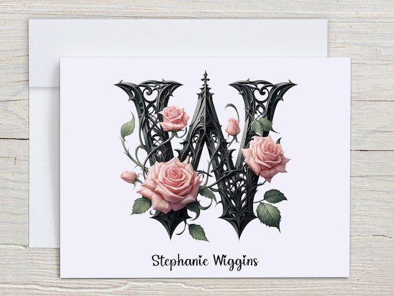 Gothic Monogram Notecards Set, Monogrammed Notecard, Custom Note Cards Pack, Goth Stationery, Wedding Thank Yous, Personalized, PN4