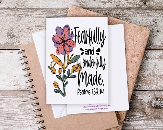 Fearfully and Wonderfully Made Notecard Set, Christian Stationary, Psalm 139 14, Blank Notecards, Religious Note Cards, Inspirational, IN11
