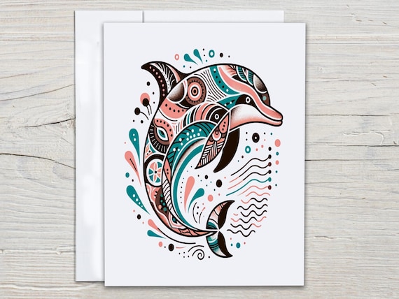 Cute Boho Notecard Set, Blank Notecard, All Occasion Cards, Dolphin Illustration, Cute Stationary Set, Correspondence, Thank You, EC231