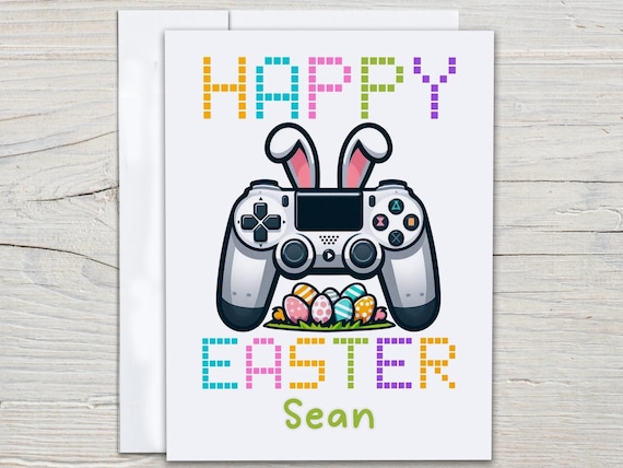 Personalized Easter Card, Gaming Controller Bunny, Funny Easter Card, Cute Handmade Easter Card, Easter Greetings, Grandson Easter, GC53