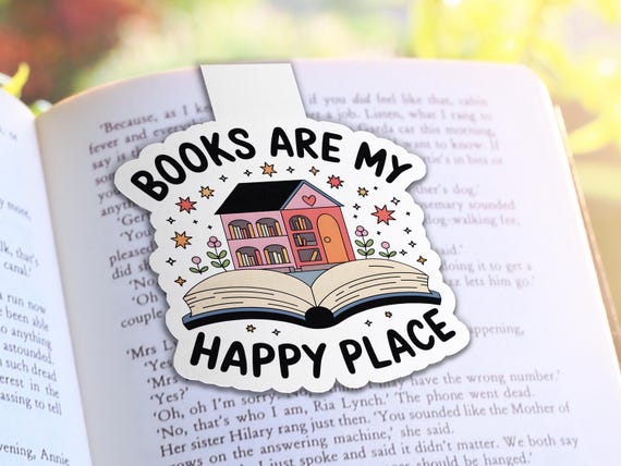 Books Are My Happy Place Bookmark, Magnetic Page Saver, Cute Holographic Bookmark, Book Mark, Unique Design, Cute Book Design, MB30