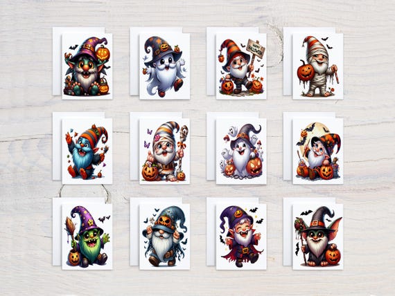 Halloween Gnome Notecards, Assorted Cards, Card Assortment, Bulk Greeting Cards, Fall Greeting Card, Cute Gnomes, Blank Notecards, CS371