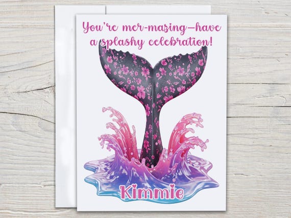 Personalized Mermaid Tail Bday Card, Cute Bday Card for Her, Mermaid Theme, Funny Birthday Card, Bestie Birthday, Bday Card for Teen, BC99