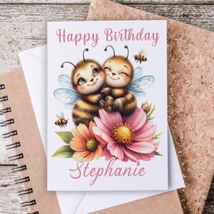 Personalized Bumblebee Birthday Card, Fun Birthday Card, Bee Print, Bee Cards, Greeting Cards, Happy Birthday, Cute Bee Card, BC36