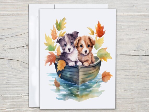 All Occasion Cards Set, Watercolor Dogs Boat Notecards, Greeting Card Pack, Puppy Love Stationary, Blank Card, Everyday Greeting Card, EC126
