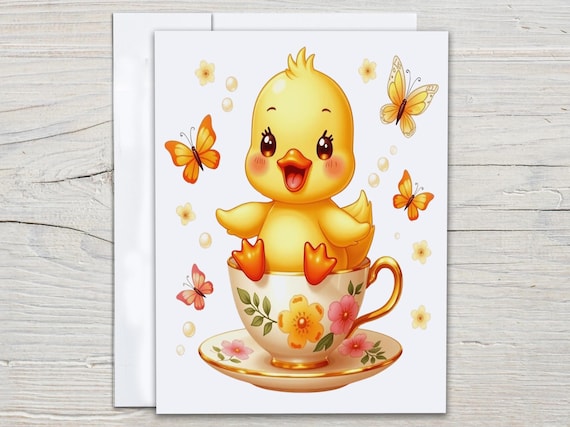 Watercolor Duck Notecard Set, Duck Illustration Cards, Blank Notecard, Everyday Card, Kawaii Stationary, Just Because Card, Thank You, EC349