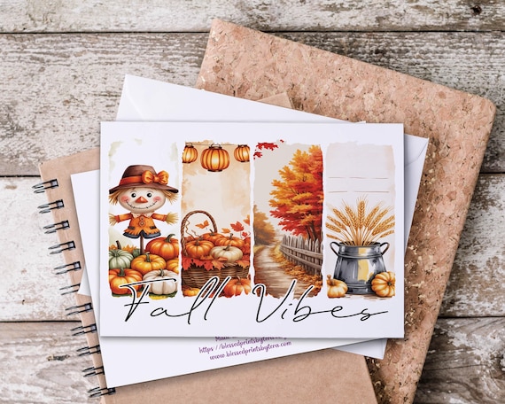 Fall Vibes Watercolor Notecards, Pumpkin Scene Notecard Set, Custom Stationary, Blank Fall Greeting Cards, All Occasion Cards, EC417