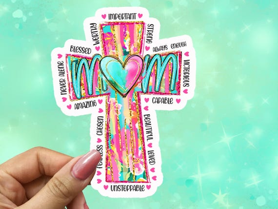 Watercolor Cross Sticker, Cross Vinyl Sticker, Religious Sticker, Mom Life Sticker, Faith Sticker, Religious Decor, Laptop Sticker, VN24
