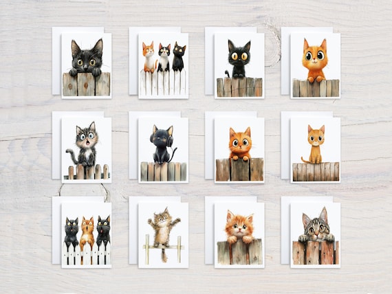 Cute Cat Watercolor Assorted Cards, Holiday Card Set, Just Because Cards, Blank Notecards, Note Cards, Notecard Set, Card Assortment, CS98