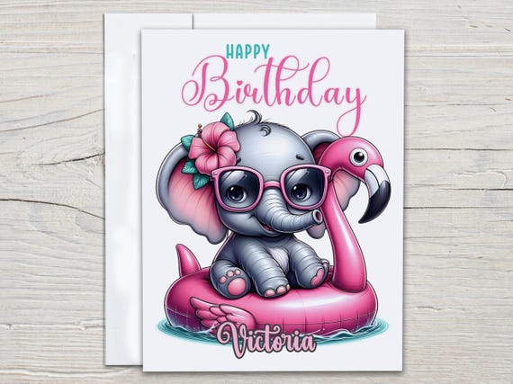 Personalized Elephant Birthday Card, Funny Birthday Card, Custom Birthday Card, Handmade Card, Best Friend Card, Animal Greeting Card, BC110