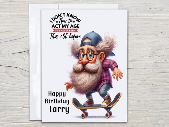 Personalized Birthday Card, Older Man Skateboard, Funny Bday Card, Over The Hill Card, Best Friend Bday, Adult Birthday, Card For Him, BC243