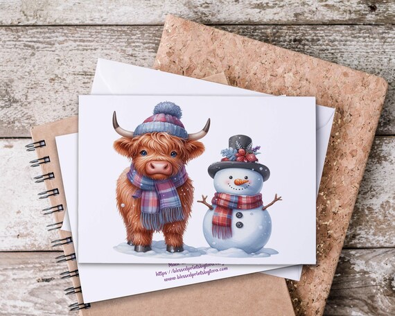 Highland Cow Christmas Notecards: Winter Greeting Cards, Snail Mail