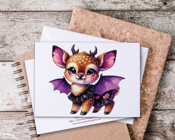 Kawaii Deer Notecard Set, Everyday Cards, Halloween Deer Design, Fall Animal Notecards, Cute Just Because Cards, Summerween Design, HN72