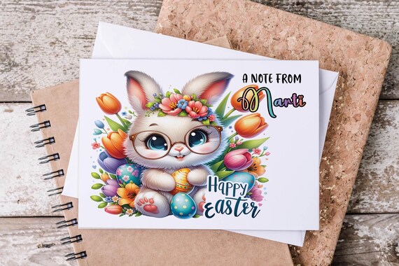 Customized Happy Easter Bunny Note Cards, Kawaii Stationary, Folded A2 Cards, Cute Stationery, Custom Notecards, Custom Stationary