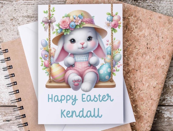Bunny Easter Card, Personalized Easter Greeting, Cute Easter Card, Happy Easter Cards, Baby's First Easter, Kids Easter Card, GC6